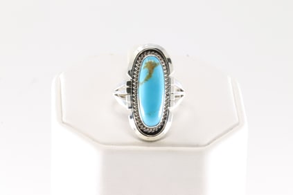 Native America Navajo Sterling Silver Turquoise Ring By Samuel Yellowhair.