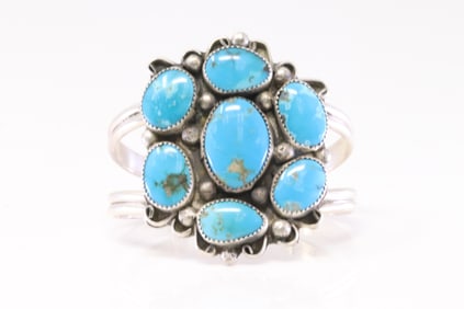 Native America Navajo Sterling Silver Turquoise Bracelet Cuff.