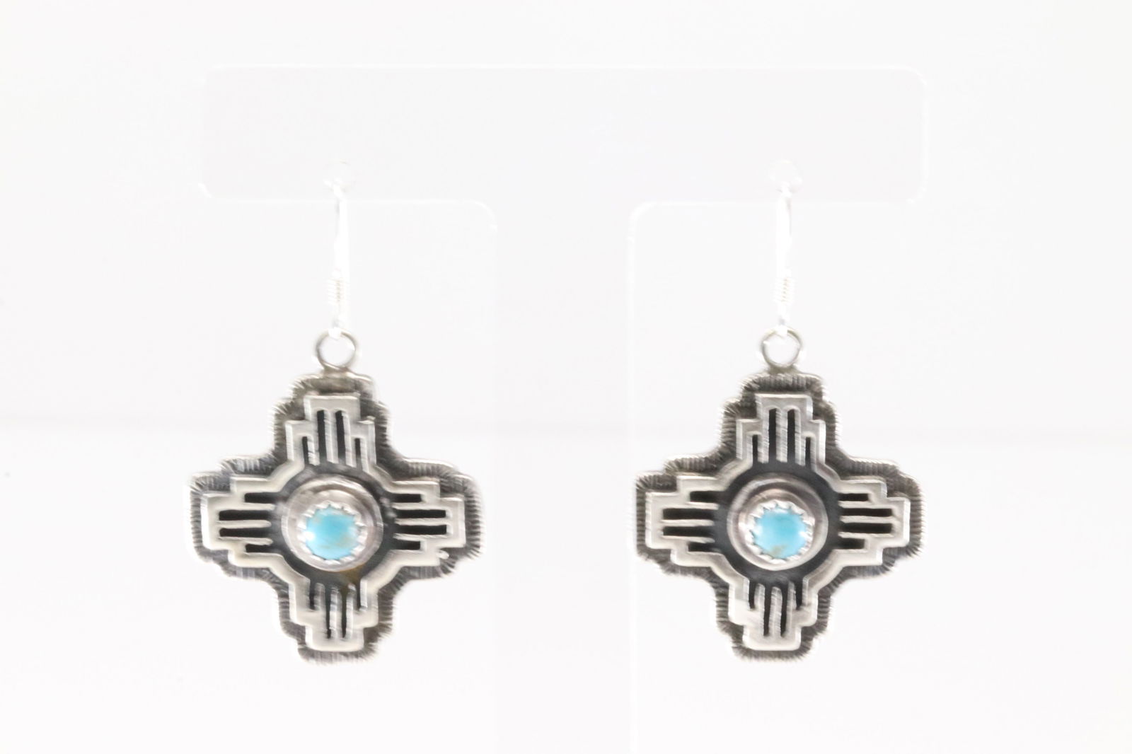 Native America Navajo Sterling Silver Turquoise Cross Dangling Earring's By Kenny Lonjose. (1 of 4)