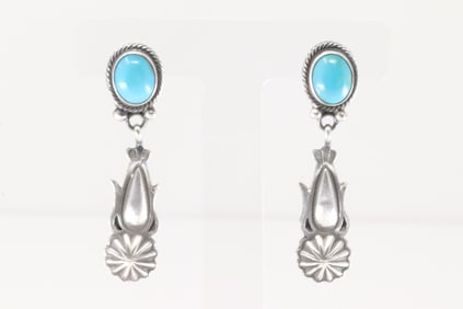Native America Navajo Sterling Silver Turquoise Post / Dangling Earring's By Verley Betone.