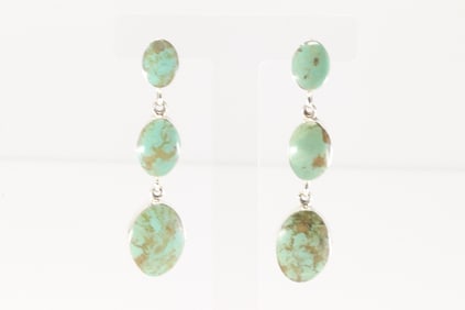 Native America Navajo Sterling Silver Turquoise Post / Dangling Earring's By Irvin Tsosie.