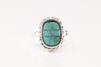 Native America Navajo Sterling Silver Turquoise Ring By James Manygoats.