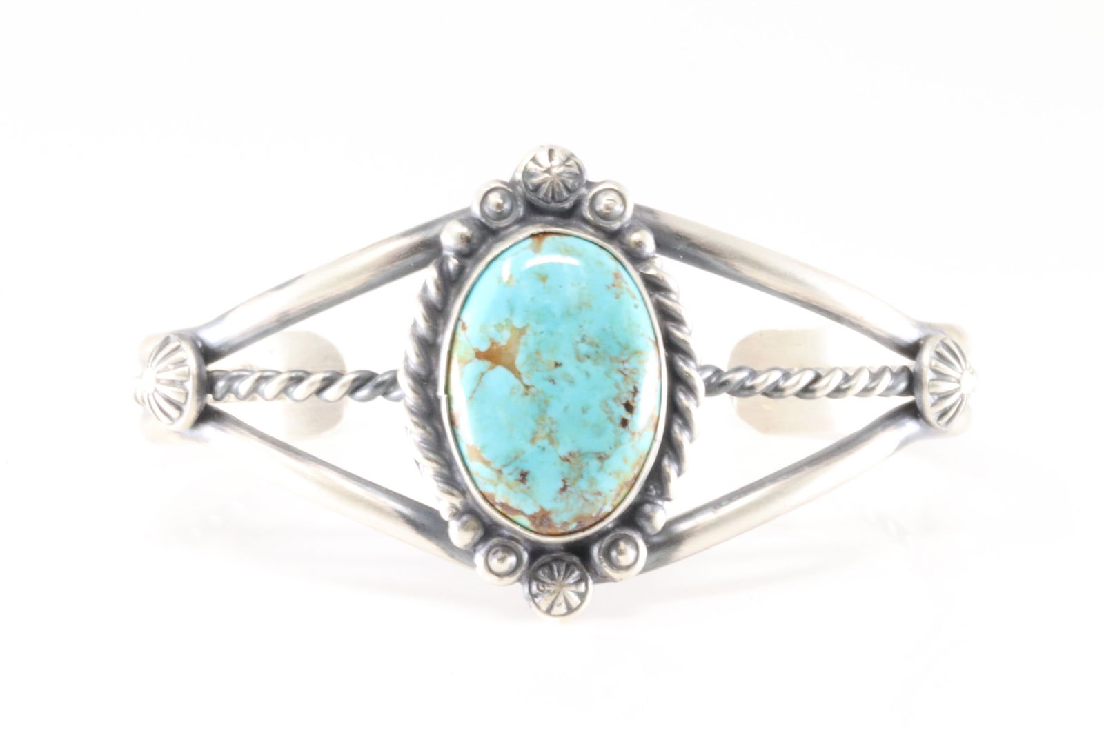 Native America Navajo Sterling Silver Kingman Turquoise Bracelet By Robert Shakey. (1 of 4)