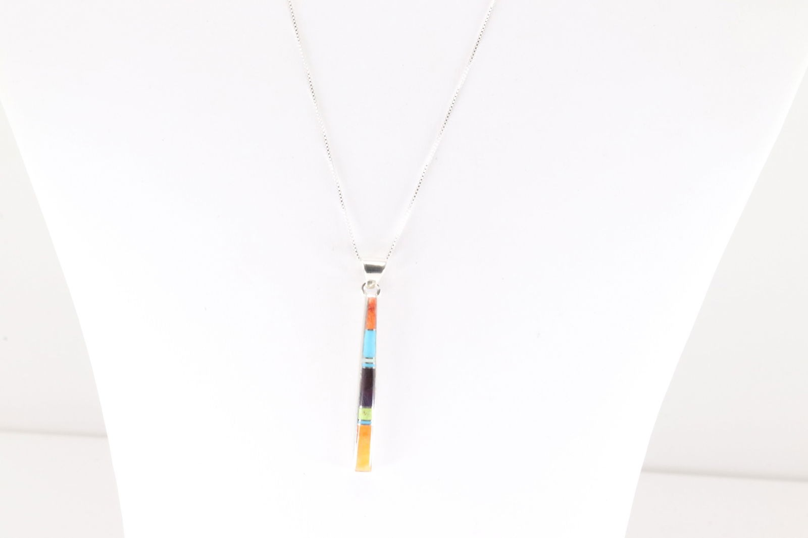 Native America Navajo Sterling Silver Multi-Color Stone Inlay Pendant with A 925 Necklace By rick (1 of 4)