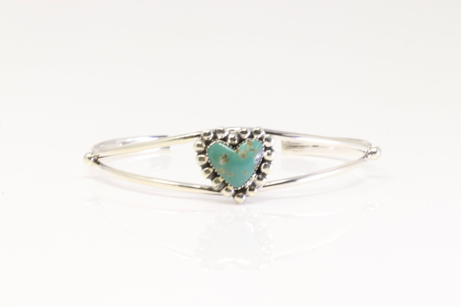 Native America Navajo Sterling Silver Turquoise Heart Bracelet Cuff By Sonyei Coho.: This is a Native America Navajo Sterling Silver Turquoise Heart Bracelet Cuff By Sonyei Coho.