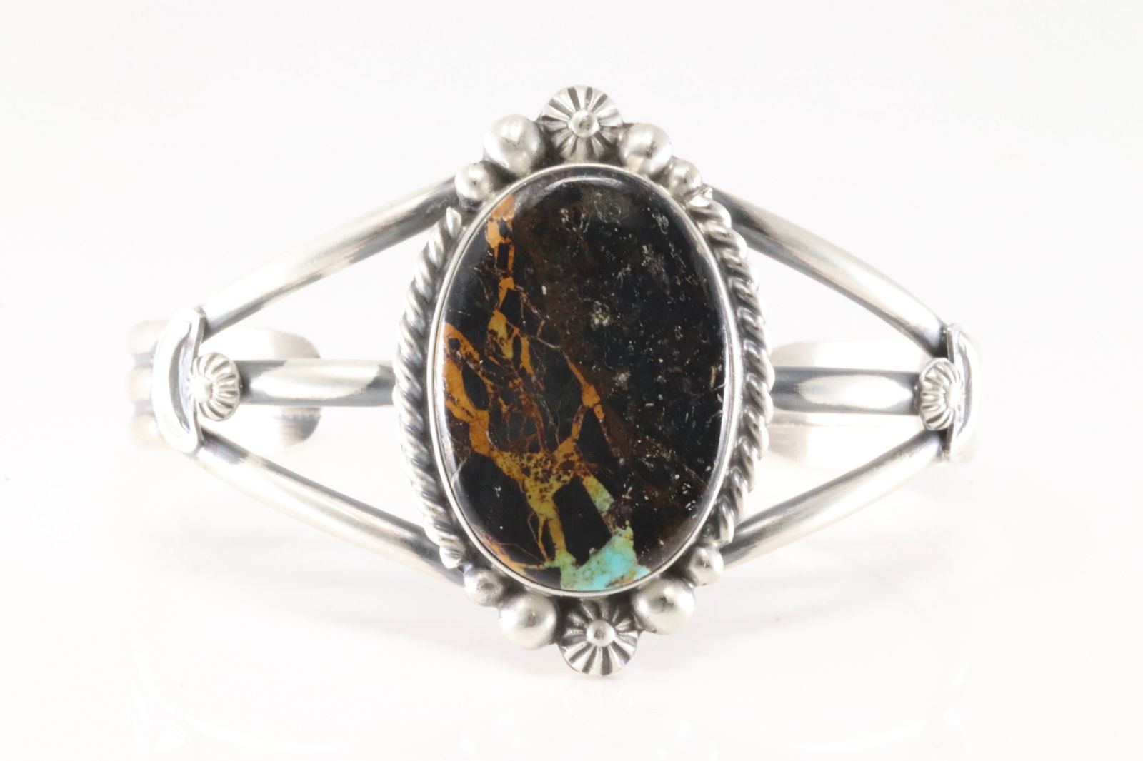 Native America Navajo Sterling Silver Black Jack Bracelet Cuff By Robert Shakey. (1 of 4)