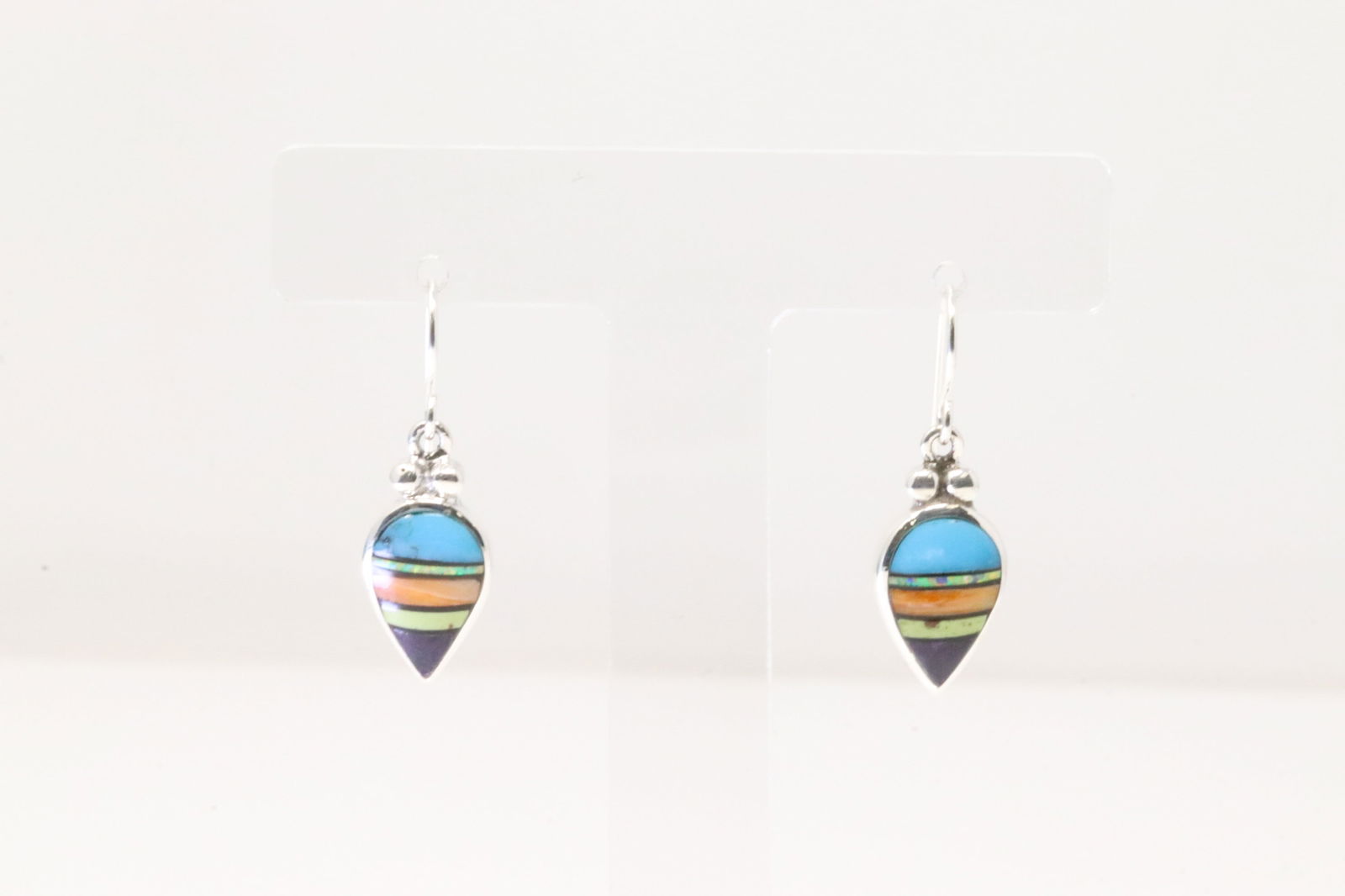Native America Navajo Sterling Silver Multi-Color Stone Inlay Dangling Earring's By C. (1 of 4)