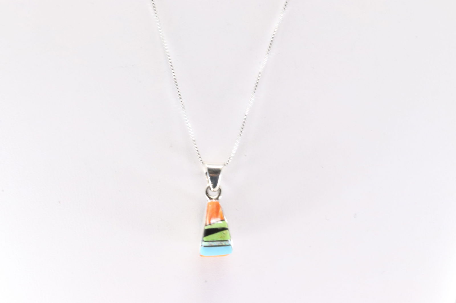 Native America Navajo Sterling Silver Multi-Color Stone Inlay Pendant with A 925 Necklace. (1 of 3)