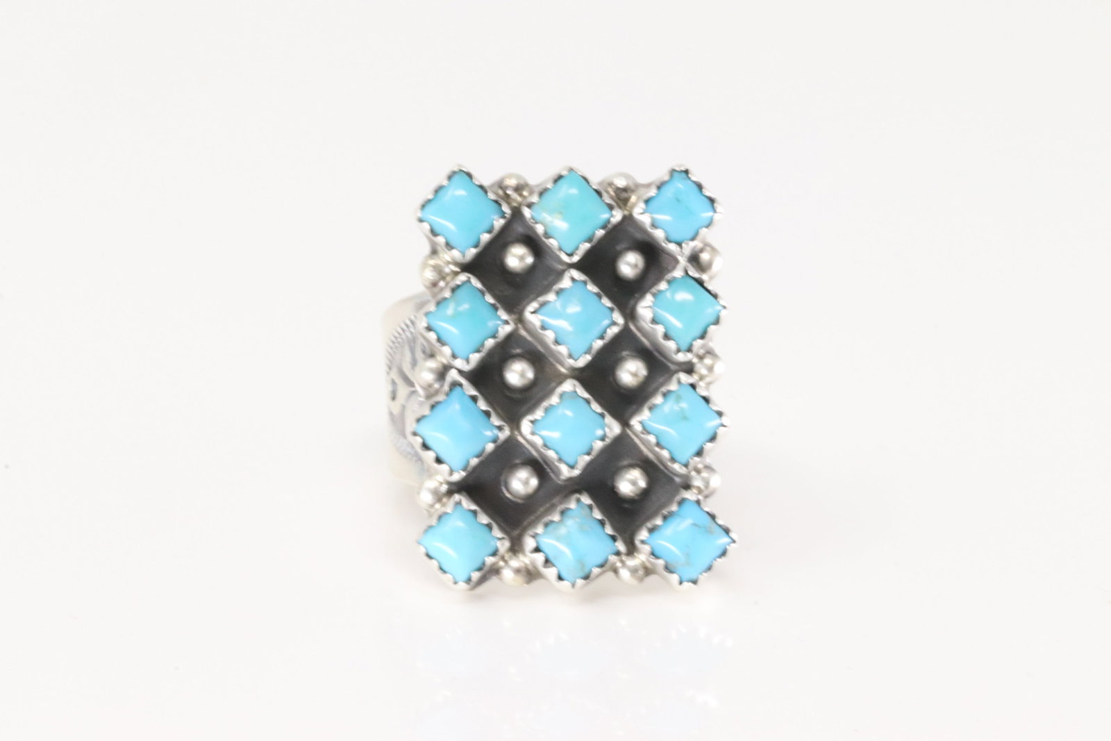 Native America Navajo Sterling Silver Turquoise Ring 3 Row By Verley Betone. (1 of 4)