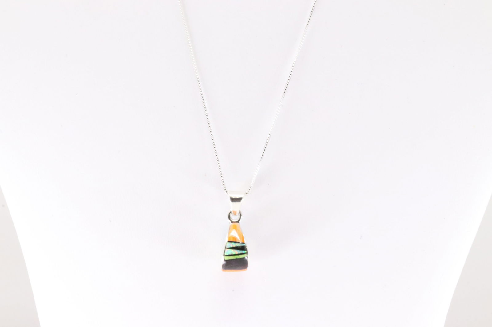 Native America Navajo Sterling Silver Multi-Color Stone Inlay Pendant with A 925 Necklace. (1 of 3)