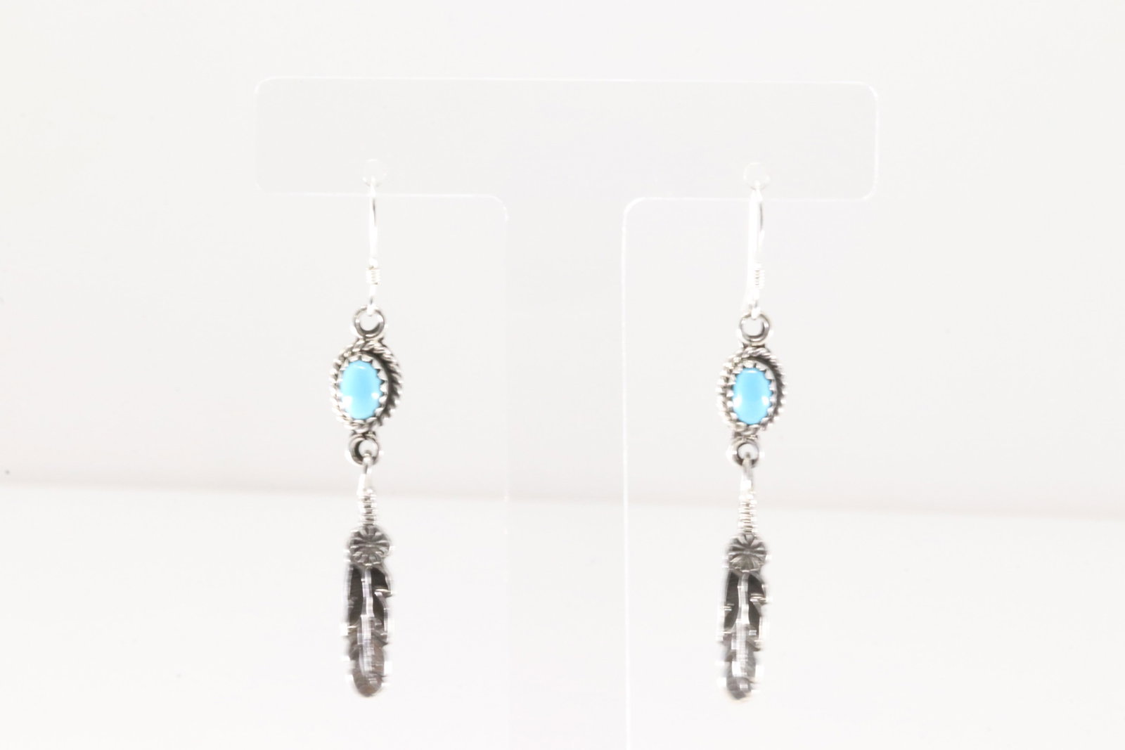 Native American Navajo Sterling Silver Turquoise Feather Dangling Earring's y Emery Spencer.: This is a Native American Navajo Sterling Silver Turquoise Feather Dangling Earring's y Emery Spencer.