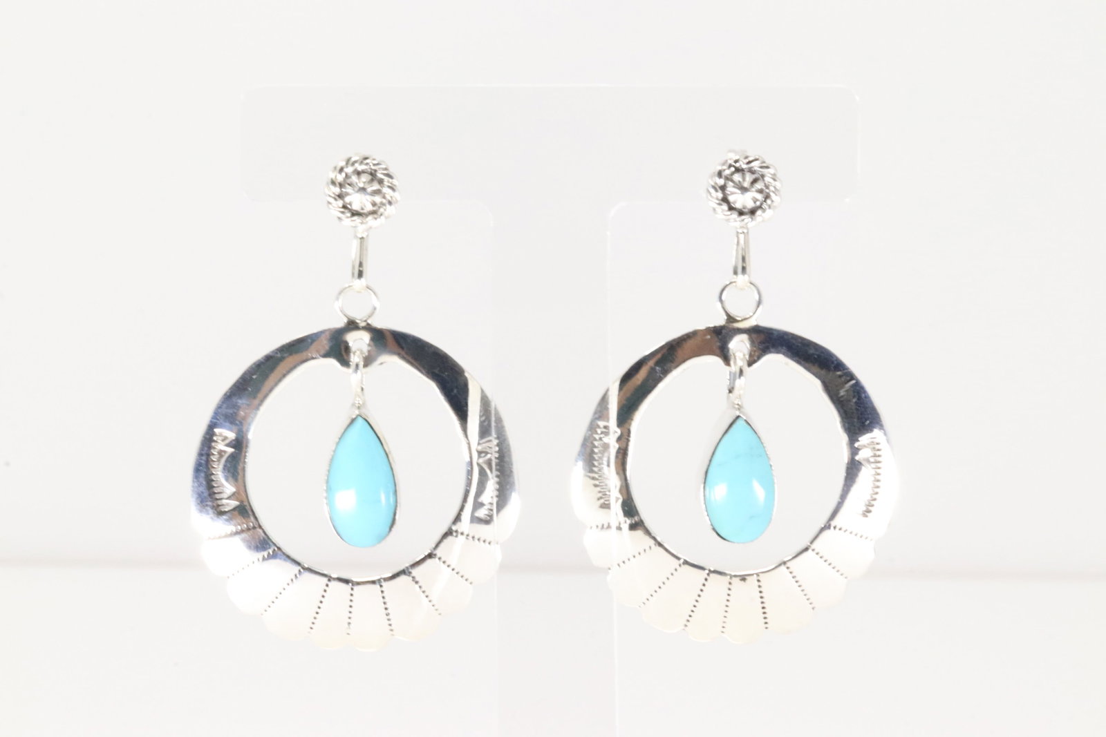 Native American Navajo Sterling Silver Turquoise Post / Dangling Earring's By Sheena Jack.: This is a Native American Navajo Sterling Silver Turquoise Post / Dangling Earring's By Sheena Jack.