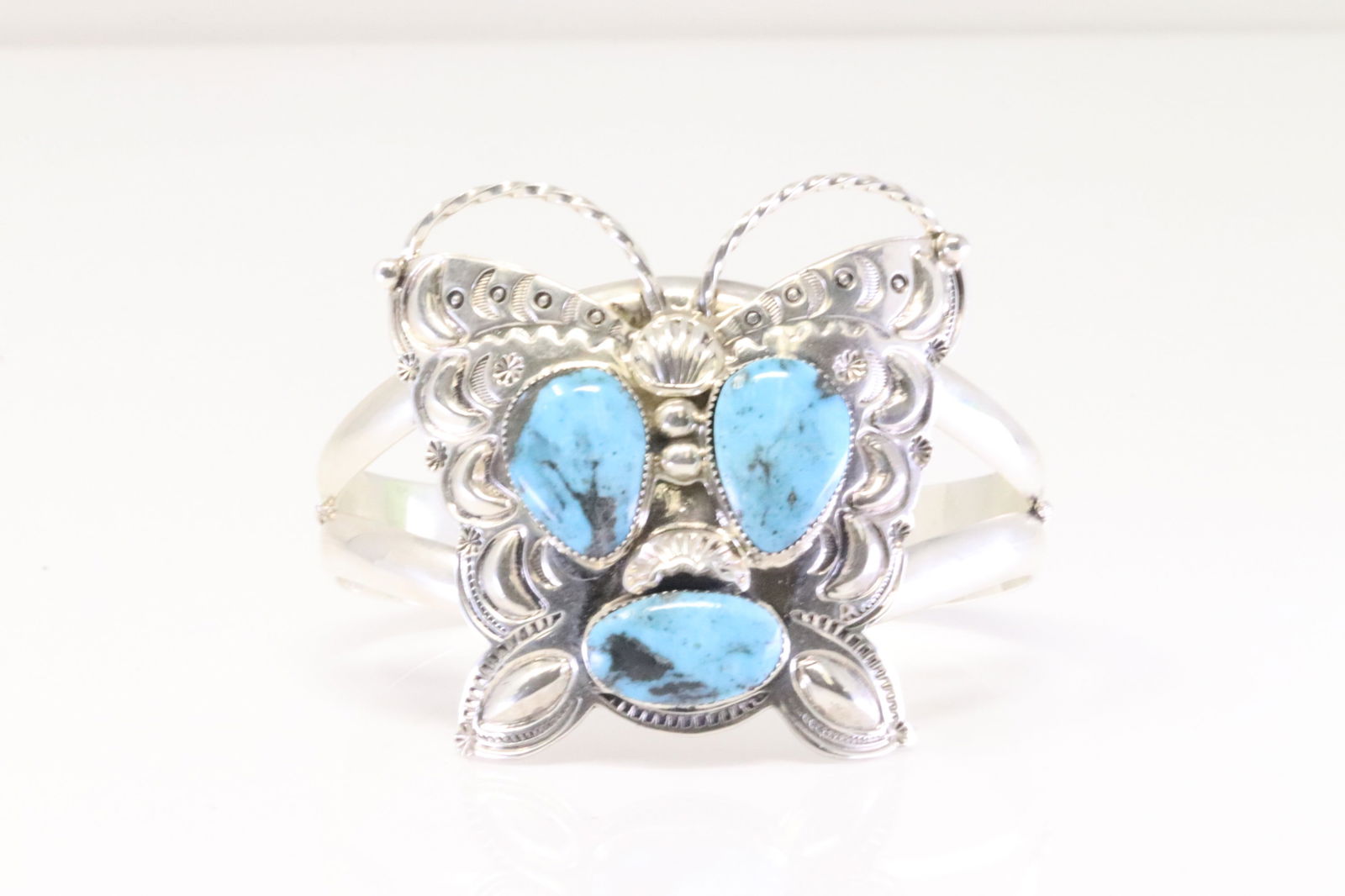 Native America Navajo Sterling Silver Turquoise Butterfly Bracelet Cuff By Emerson Delgarito. (1 of 4)
