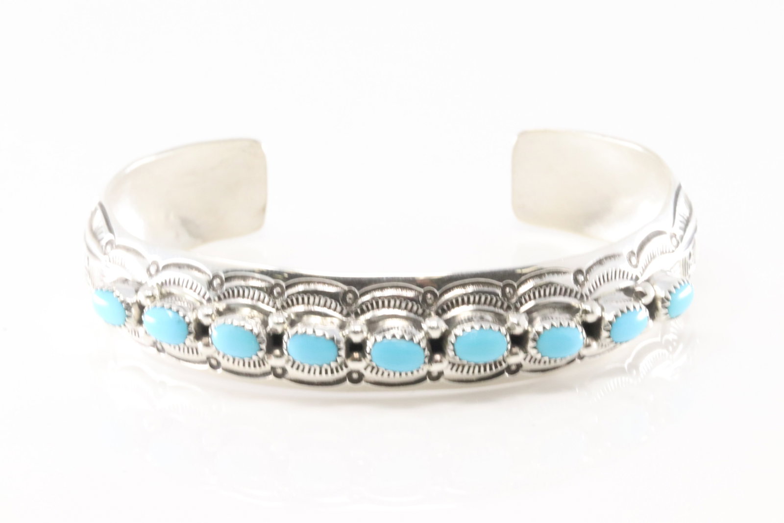 Native America Navajo Sterling Silver Turquoise Bracelet Cuff By Grace Silver.: This is a Native America Navajo Sterling Silver Turquoise Bracelet Cuff By Grace Silver.