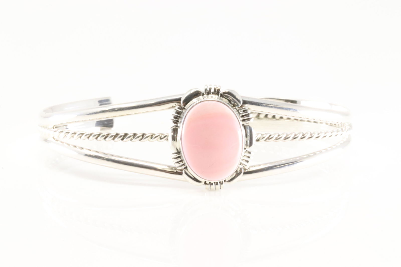 Native America Navajo Sterling Silver Pink Conch Bracelet Cuff By N.J. (1 of 4)