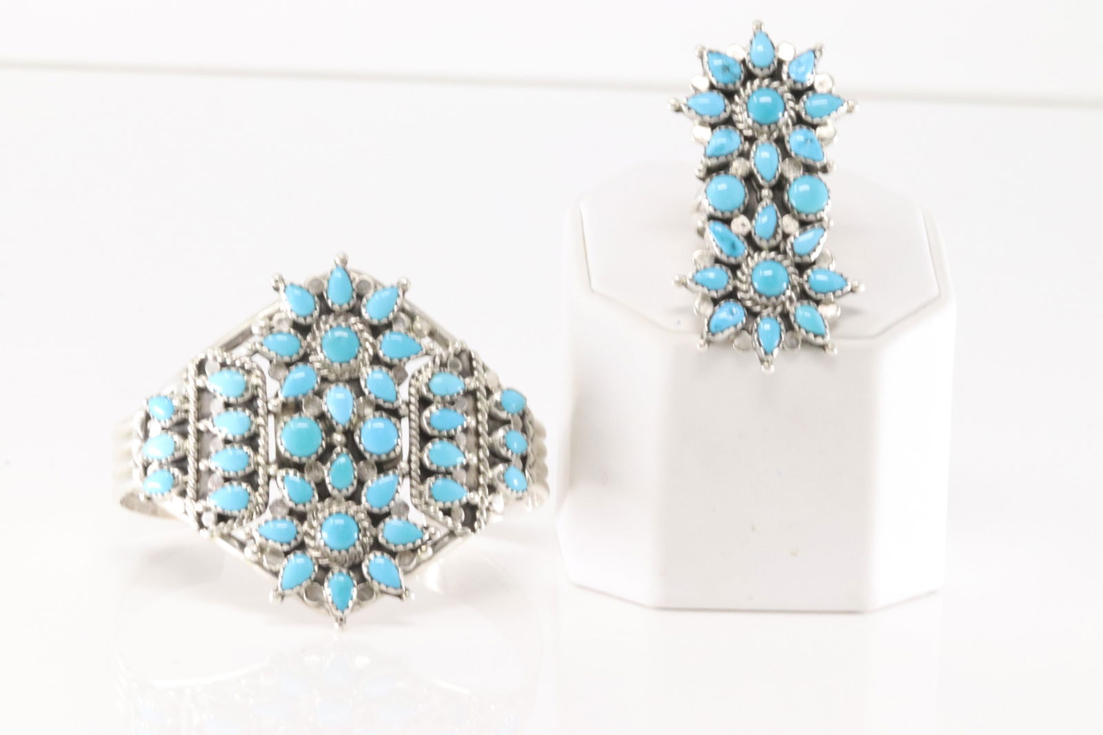 Native America Navajo Sterling Silver Turquoise Bracelet Cuff And Ring Set By Nova Tsosie. (1 of 7)