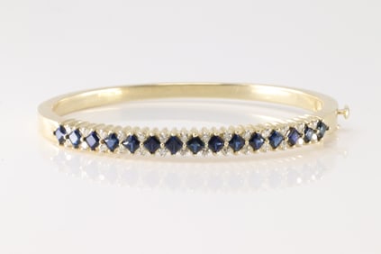 Elegant Sapphire & Diamond Bangle Bracelet 14Kt.