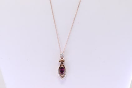 Rhodolite & Diamond Pendant / Necklace 10Kt.