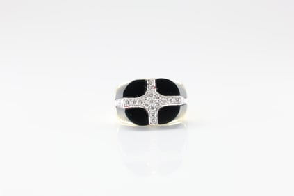 Black Onyx & Diamond Ring 14Kt.