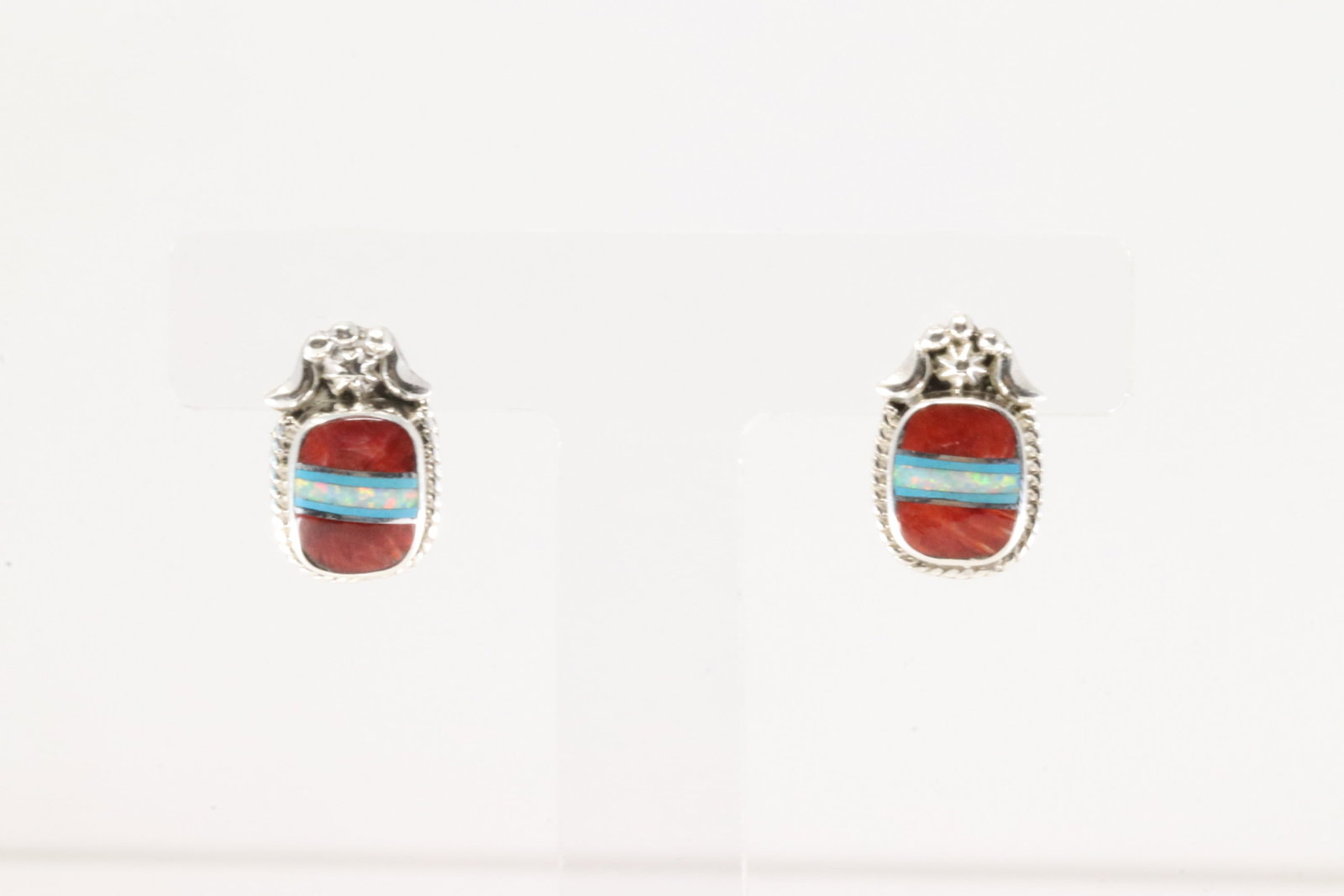 Native America Navajo Sterling Silver Multi-Color Stone Inlay Post Earring's By James Manygoats.: This is a Native America Navajo Sterling Silver Multi-Color Stone Inlay Post Earring's By James Manygoats.