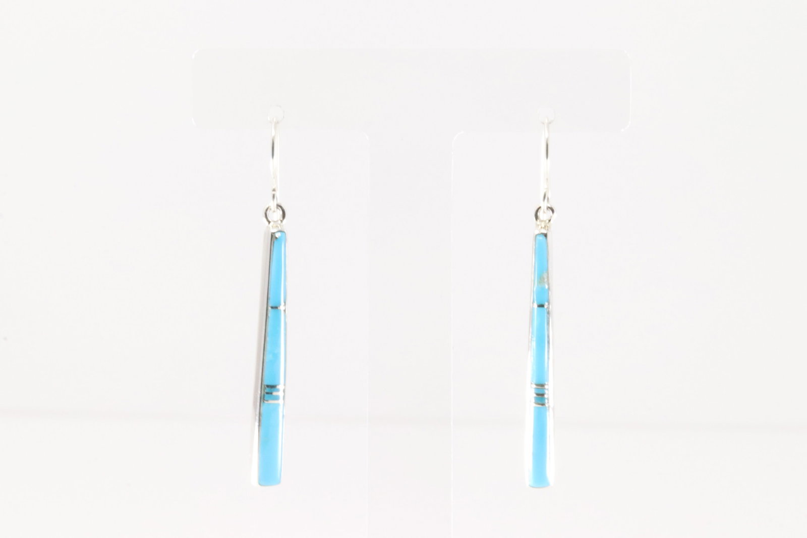 Native America Navajo Sterling Silver Turquoise Inlay Dangling Earring's By Rick Tolino.: This is a Native America Navajo Sterling Silver Turquoise Inlay Dangling Earring's By Rick Tolino.