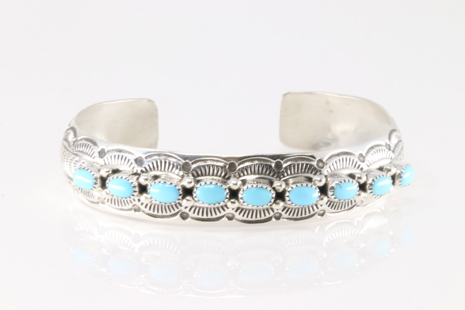 Native America Navajo Sterling Silver Turquoise Bracelet Cuff By Grace Silver.: This is a Native America Navajo Sterling Silver Turquoise Bracelet Cuff By Grace Silver.