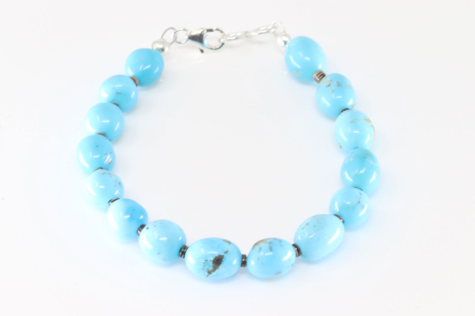 Native America Navajo Sterling Silver Turquoise Pearl Beaded Bracelet Link. (1 of 3)