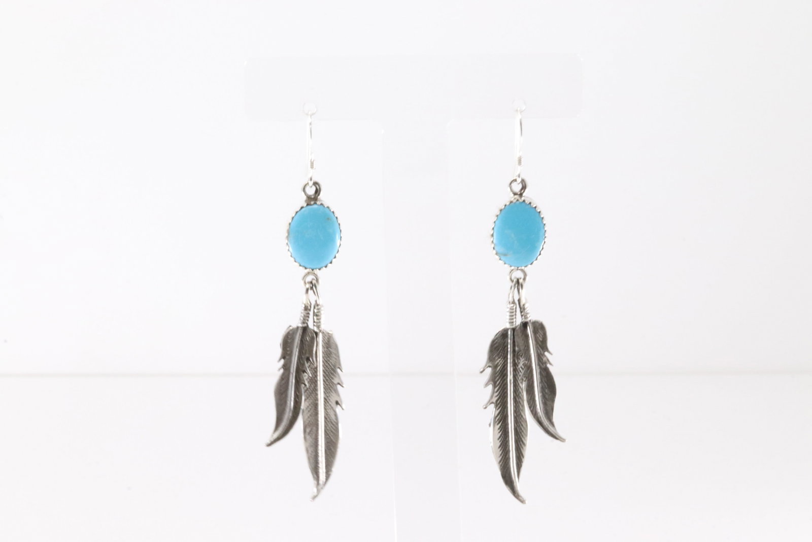 Native America Navajo Sterling Silver Turquoise Dangling Feather Earring's By Letricia Largo.: This is a Native America Navajo Sterling Silver Turquoise Dangling Feather Earring's By Letricia Largo.
