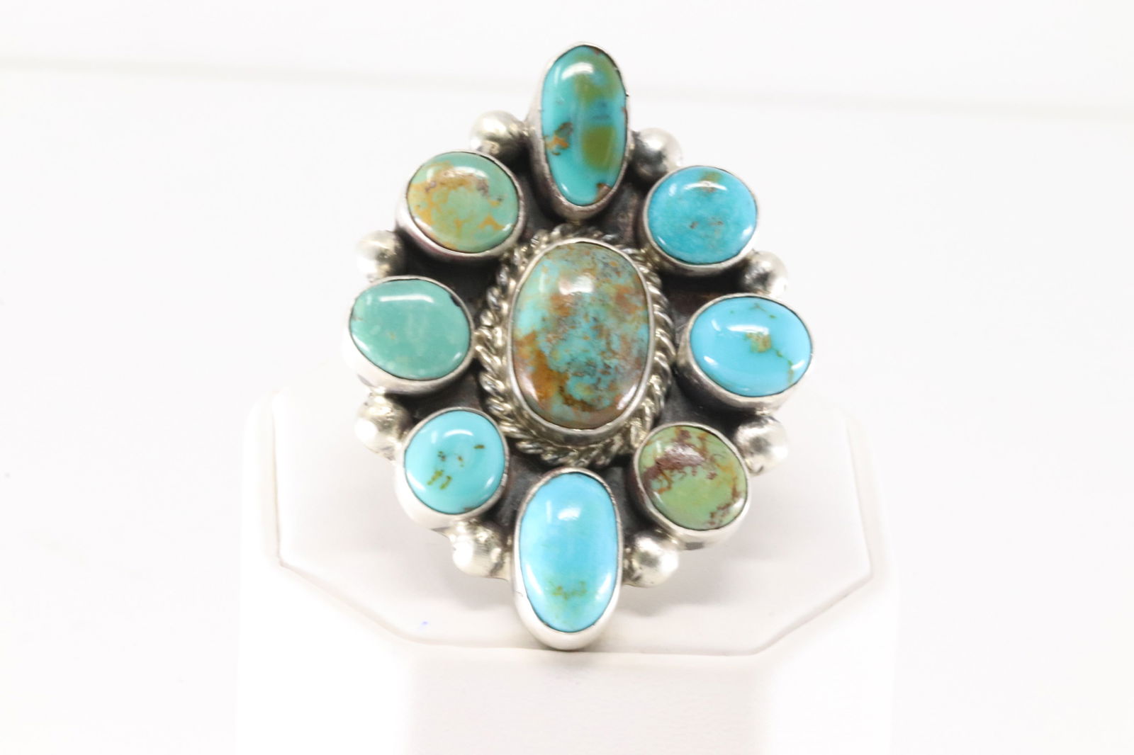 Native America Navajo Sterling Silver Kingman Turquoise Ring By A.L. (1 of 4)