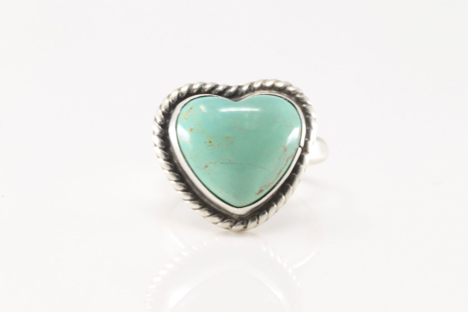 Native America Navajo Sterling Silver Turquoise Heart Ring By J. (1 of 4)