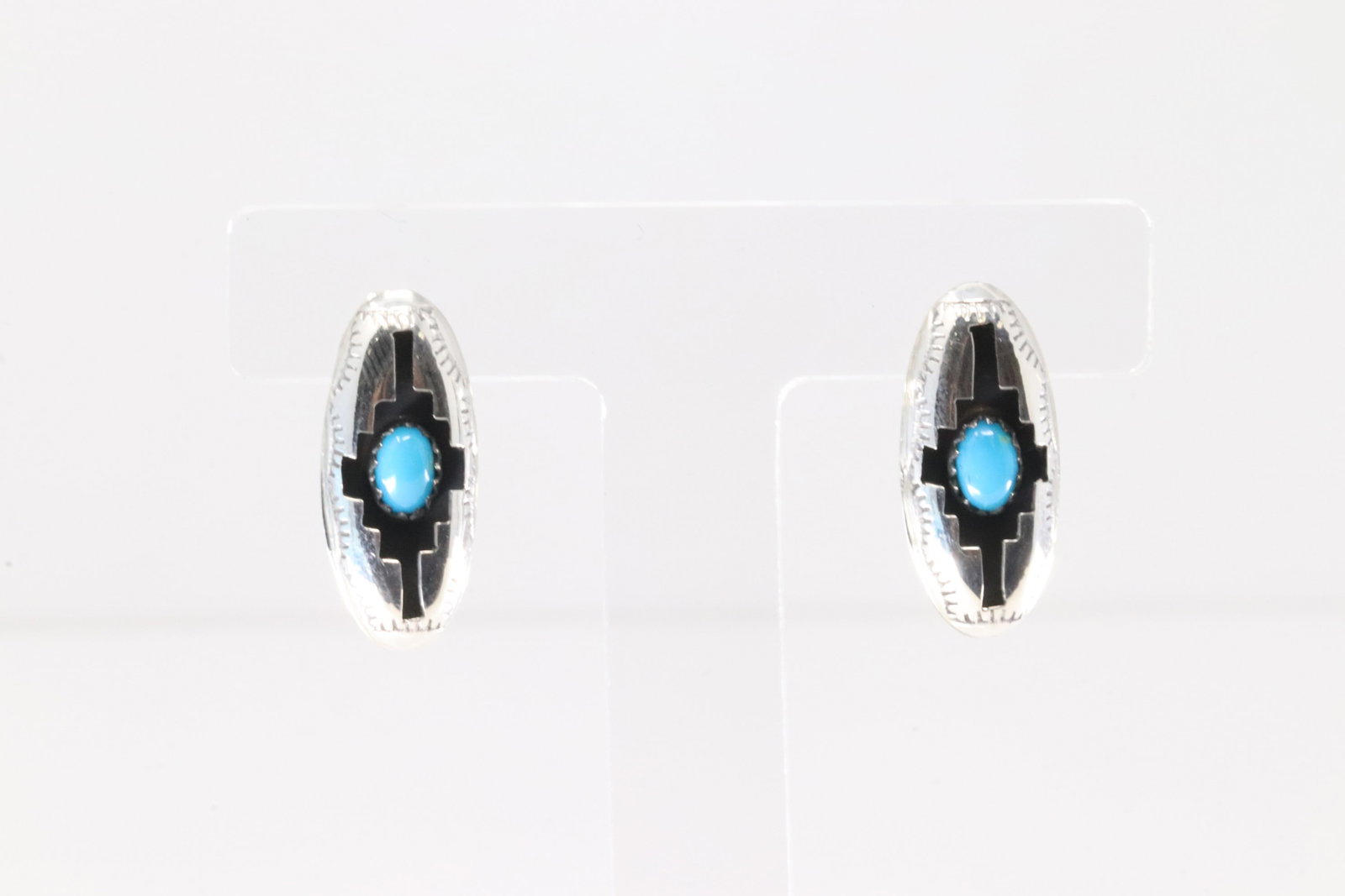 Native America Navajo Sterling Silver Turquoise Post Earring's By Felix Perry.: This is a Native America Navajo Sterling Silver Turquoise Post Earring's By Felix Perry.