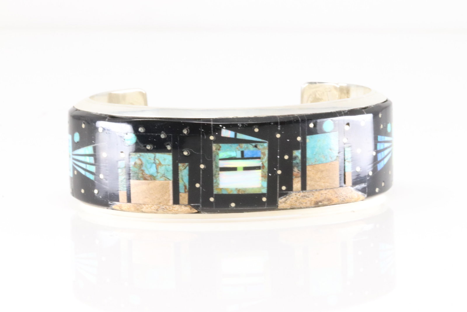 Native America Navajo Sterling Silver Night Sky Inlay Bracelet By Gilbert Smith.: This is a Native America Navajo Sterling Silver Night Sky Inlay Bracelet By Gilbert Smith. Total weight: 66.40 Grams.