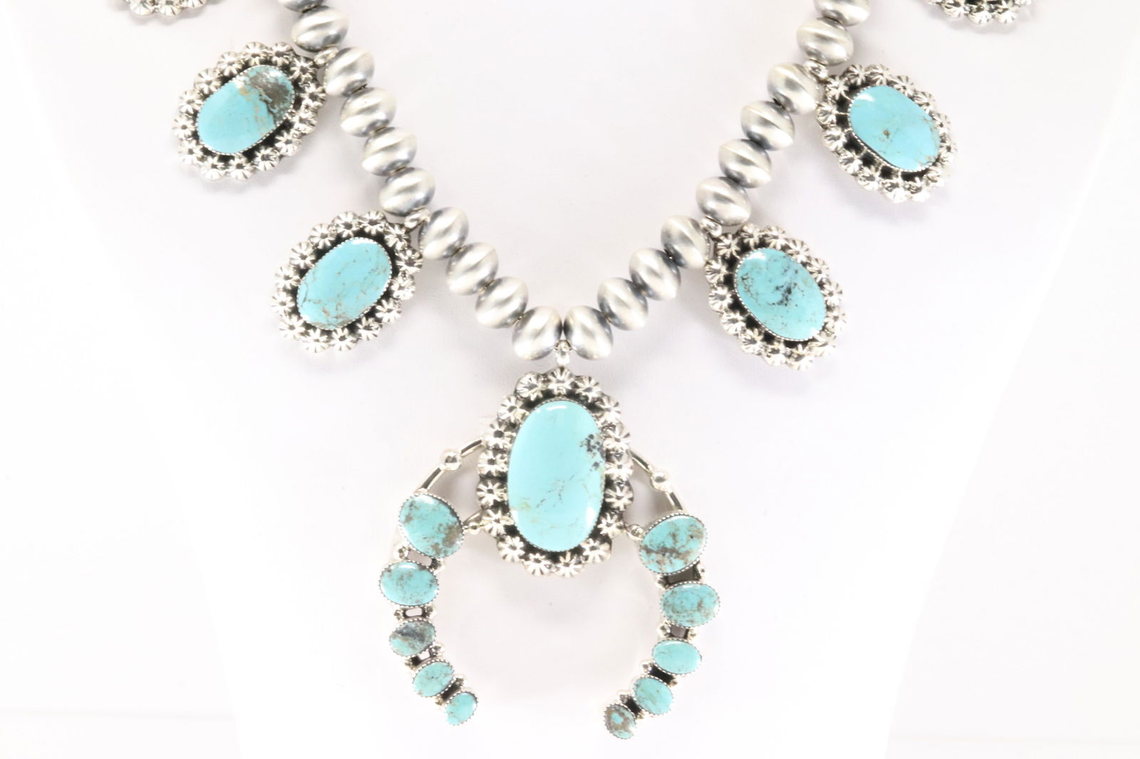 Native America Navajo Sterling Silver Turquoise Necklace By R.B. (1 of 4)