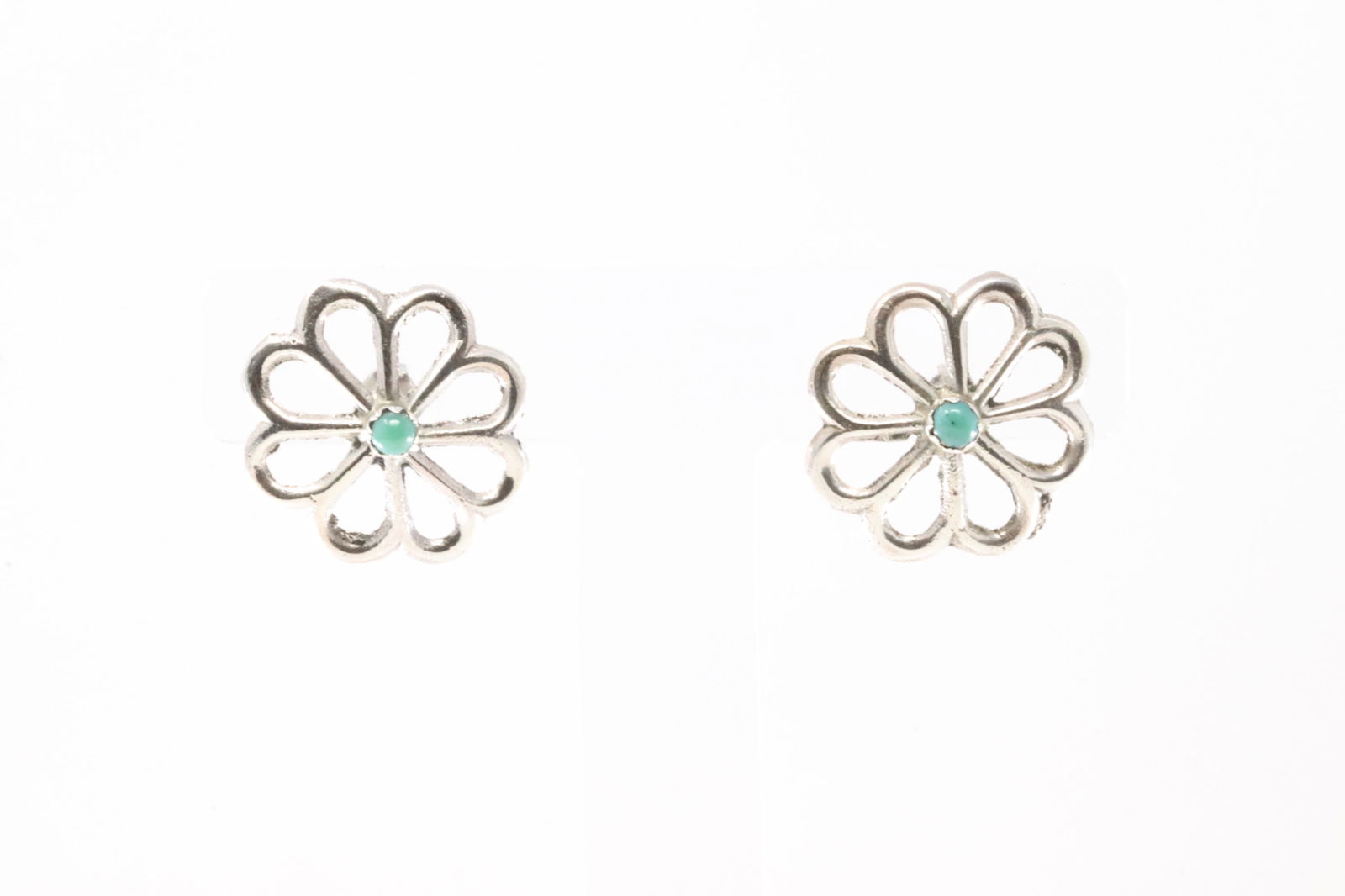 Native American Navajo Sterling Silver Turquoise Flower Post Earring's By Shantal Bitsie. (1 of 4)