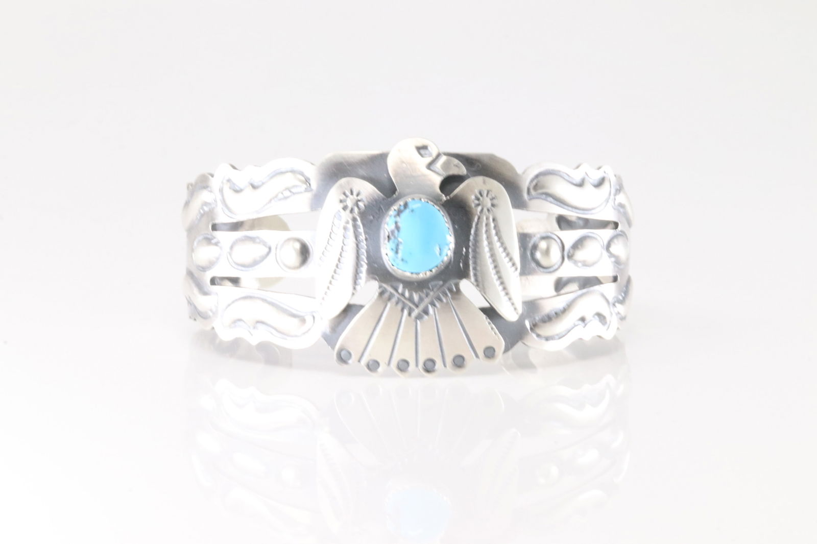 Native America Navajo Sterling Silver Turquoise Thunderbird Bracelet Cuff By Tim Yazzie. (1 of 4)