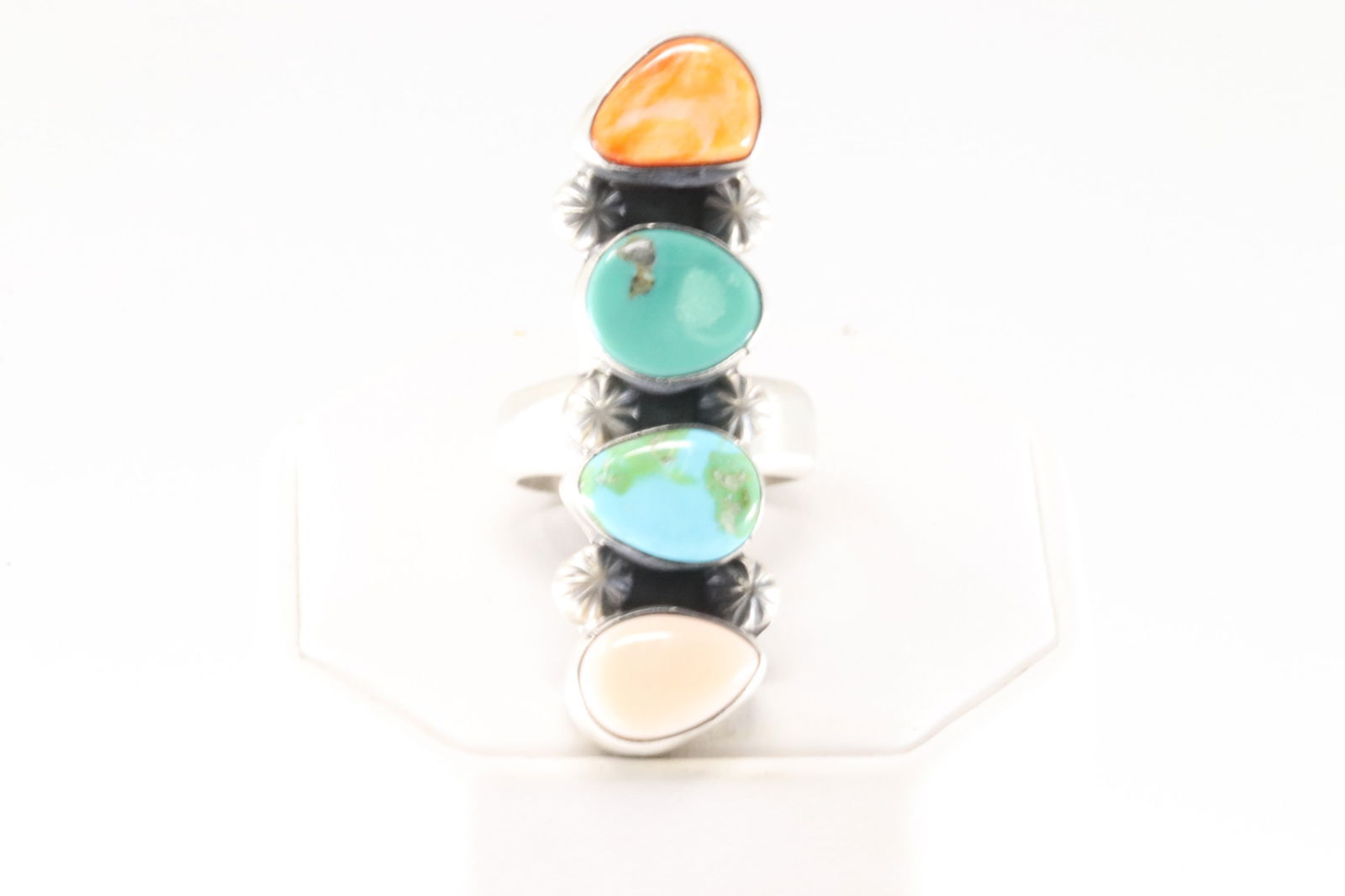 Native America Navajo Sterling Silver Multi-Color Stone Ring By A.M. (1 of 4)