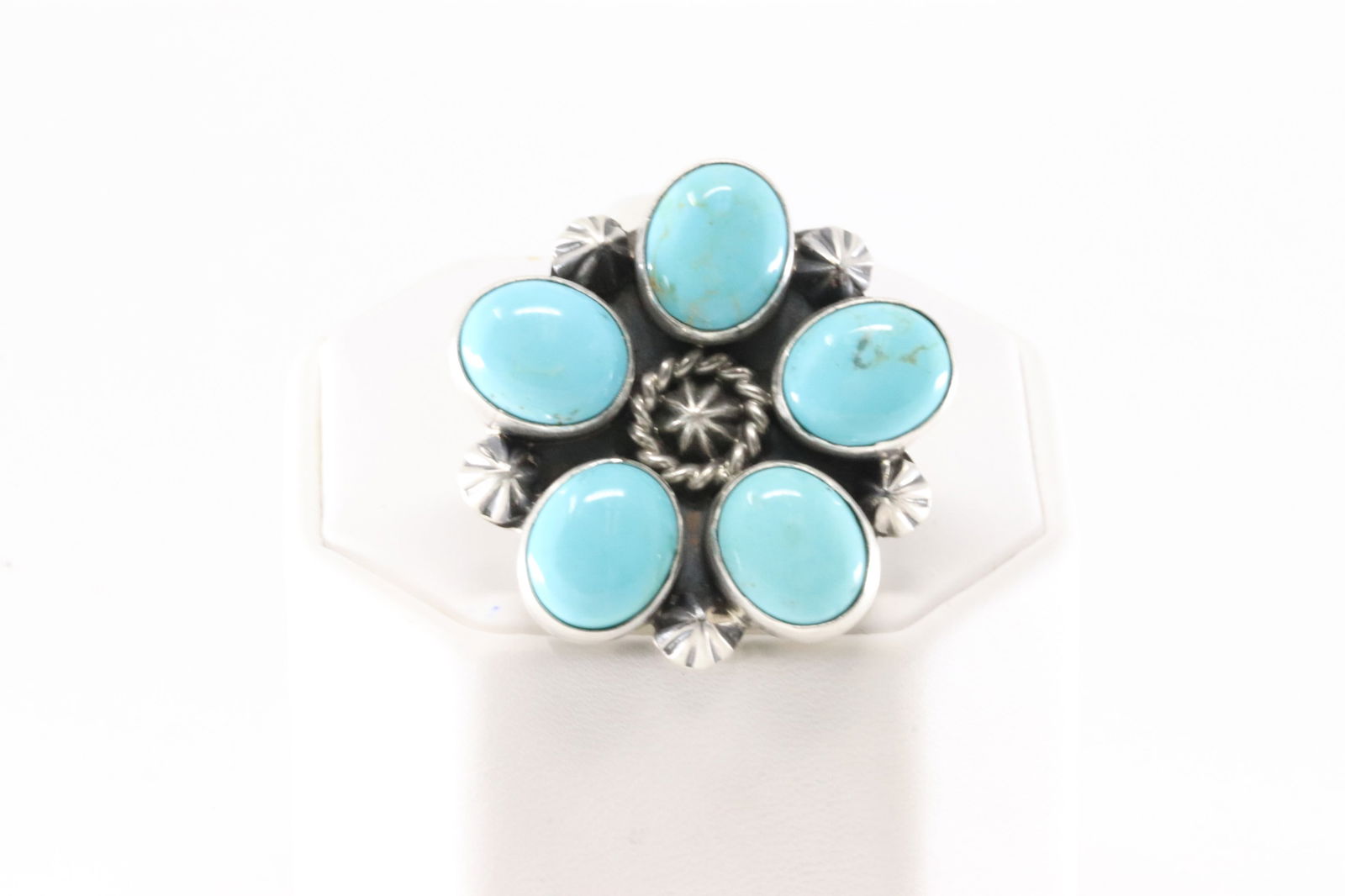 Native America Navajo Sterling Silver Kingman Turquoise Flower Ring By Donovan Skeets. (1 of 4)