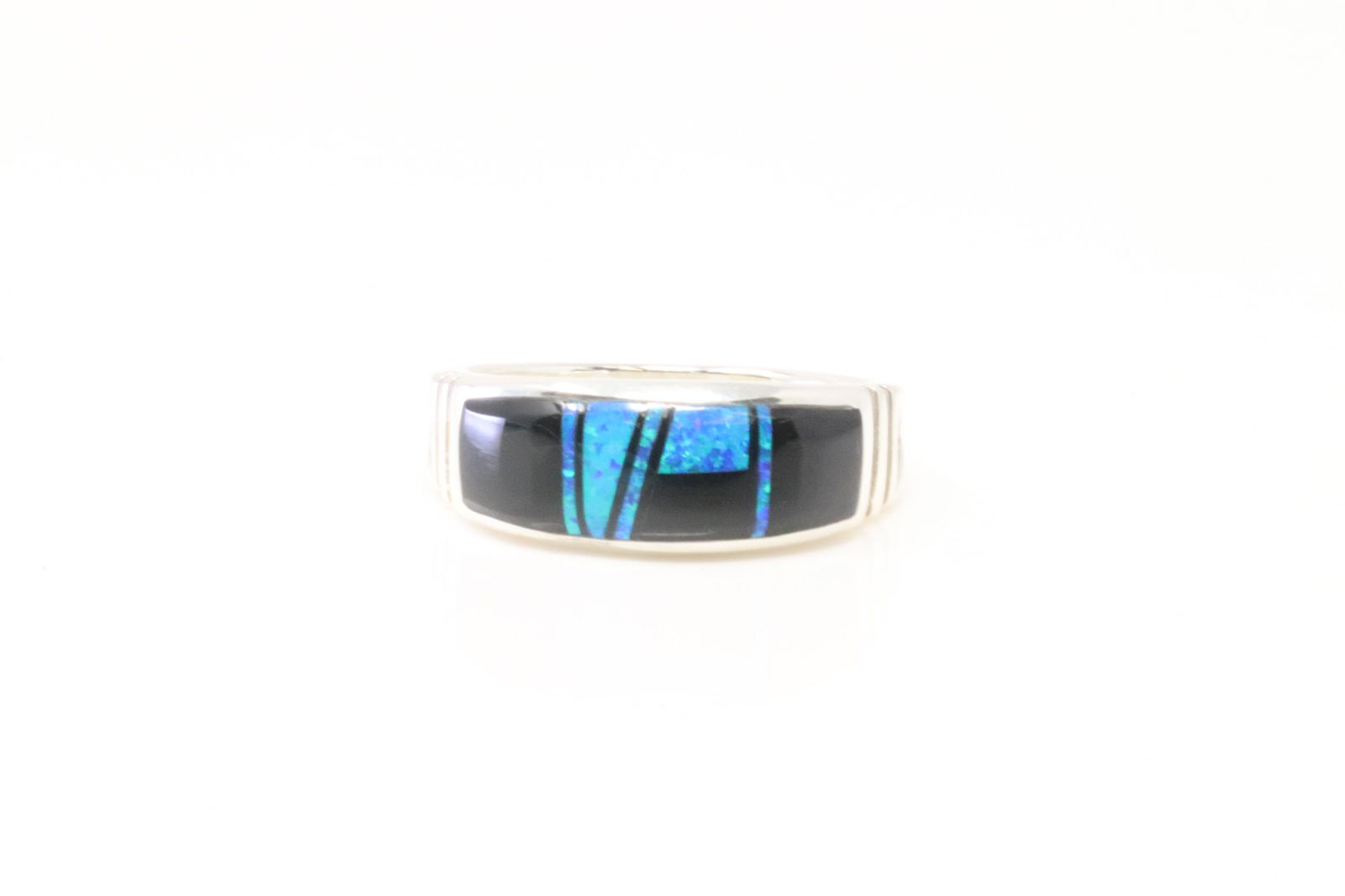 Native America Navajo Sterling Silver Blue Opal & Turquoise Inlay Ring By Rick T. (1 of 4)