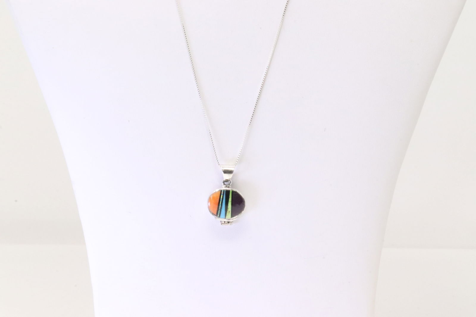 Native America Navajo Sterling Silver Multi-Color Stone Inlay Pendant By Rick Tolino. With A 925 (1 of 4)