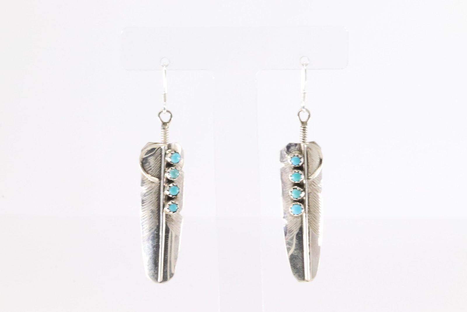 Native America Navajo Sterling Silver Turquoise Feather Dangling Earring's By Chester Charley.: This is a Native America Navajo Sterling Silver Turquoise Feather Dangling Earring's By Chester Charley.