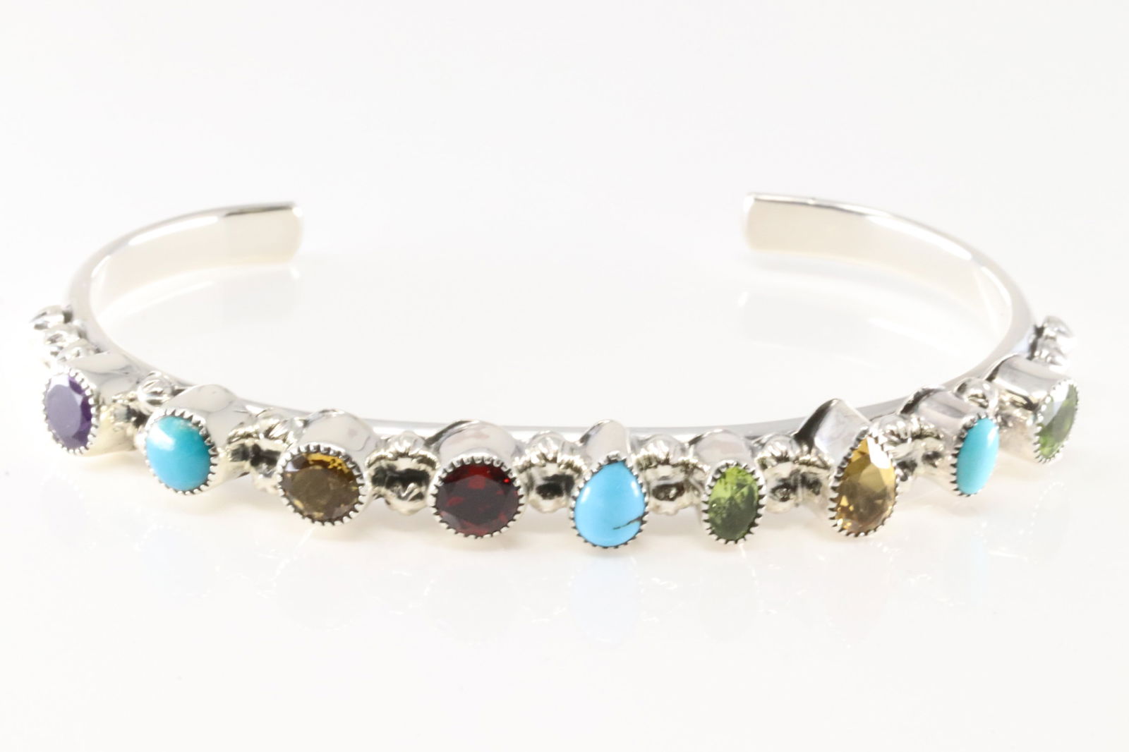 Native American Navajo Sterling Silver Multi-Color Stone Bracelet Cuff By Sheena Jack. (1 of 4)