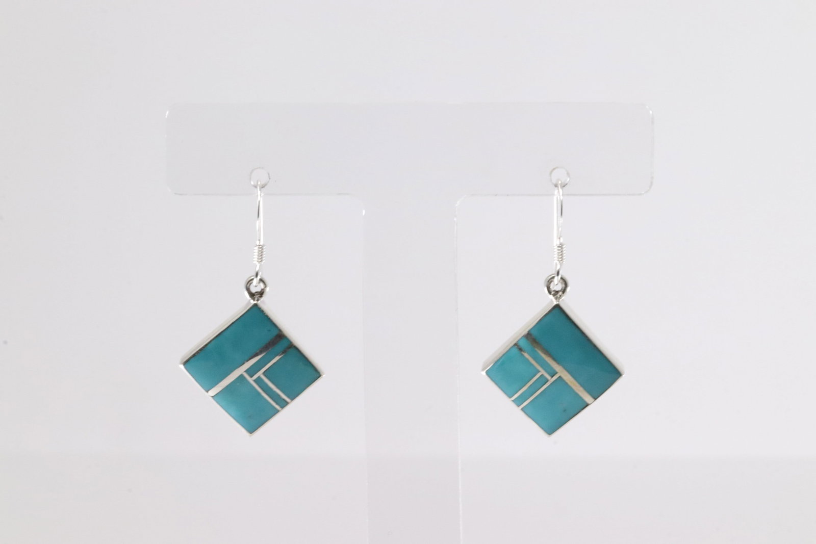 Native American Navajo Sterling Silver Turquoise Inlay Dangling Earring's By James Manygoats.: This is a Native American Navajo Sterling Silver Turquoise Inlay Dangling Earring's By James Manygoats.