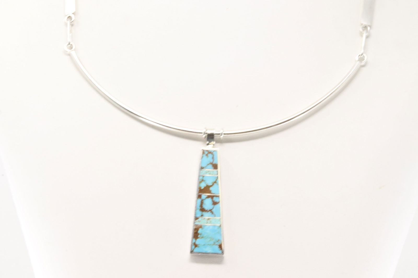 Native America Navajo Sterling Silver Turquoise Inlay Necklace By Harold Smith. (1 of 4)