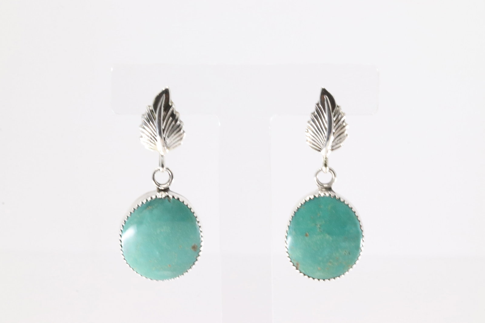 Native America Navajo Sterling Silver Turquoise Post / Dangling Leaf Earring's By Hiram Largo.: This is a Native America Navajo Sterling Silver Turquoise Post / Dangling Leaf Earring's By Hiram Largo.