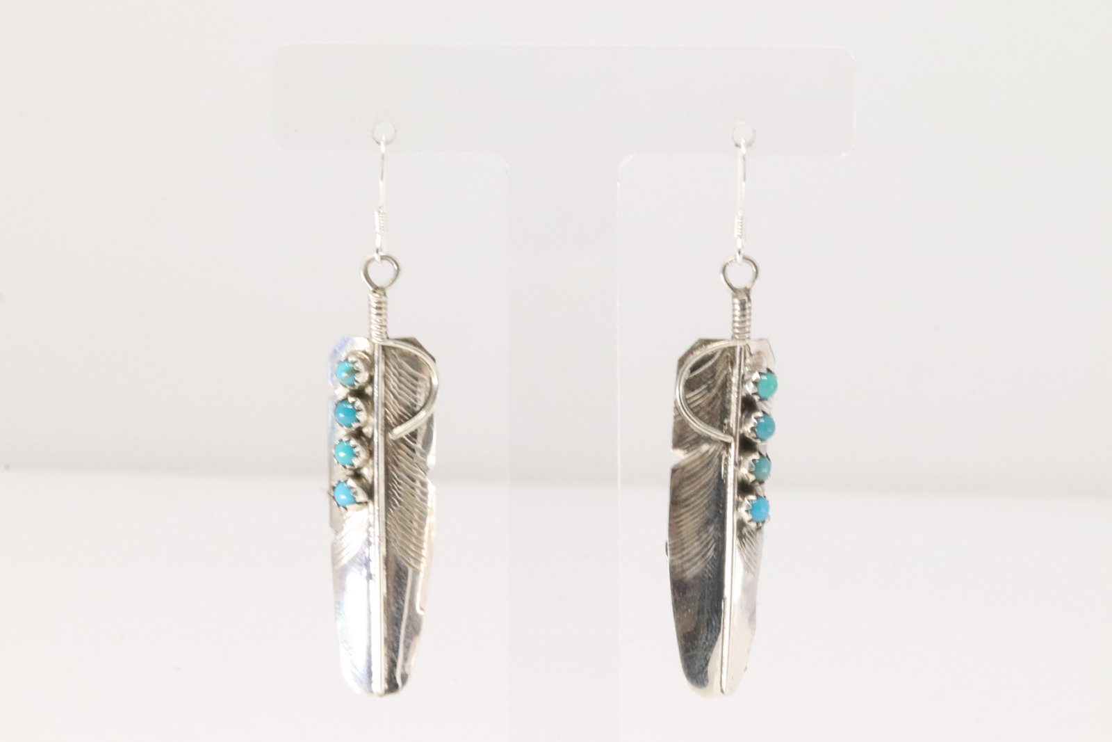 Native America Navajo Sterling Silver Turquoise Feather Dangling Earring's By Chester Charley.: This is a Native America Navajo Sterling Silver Turquoise Feather Dangling Earring's By Chester Charley.