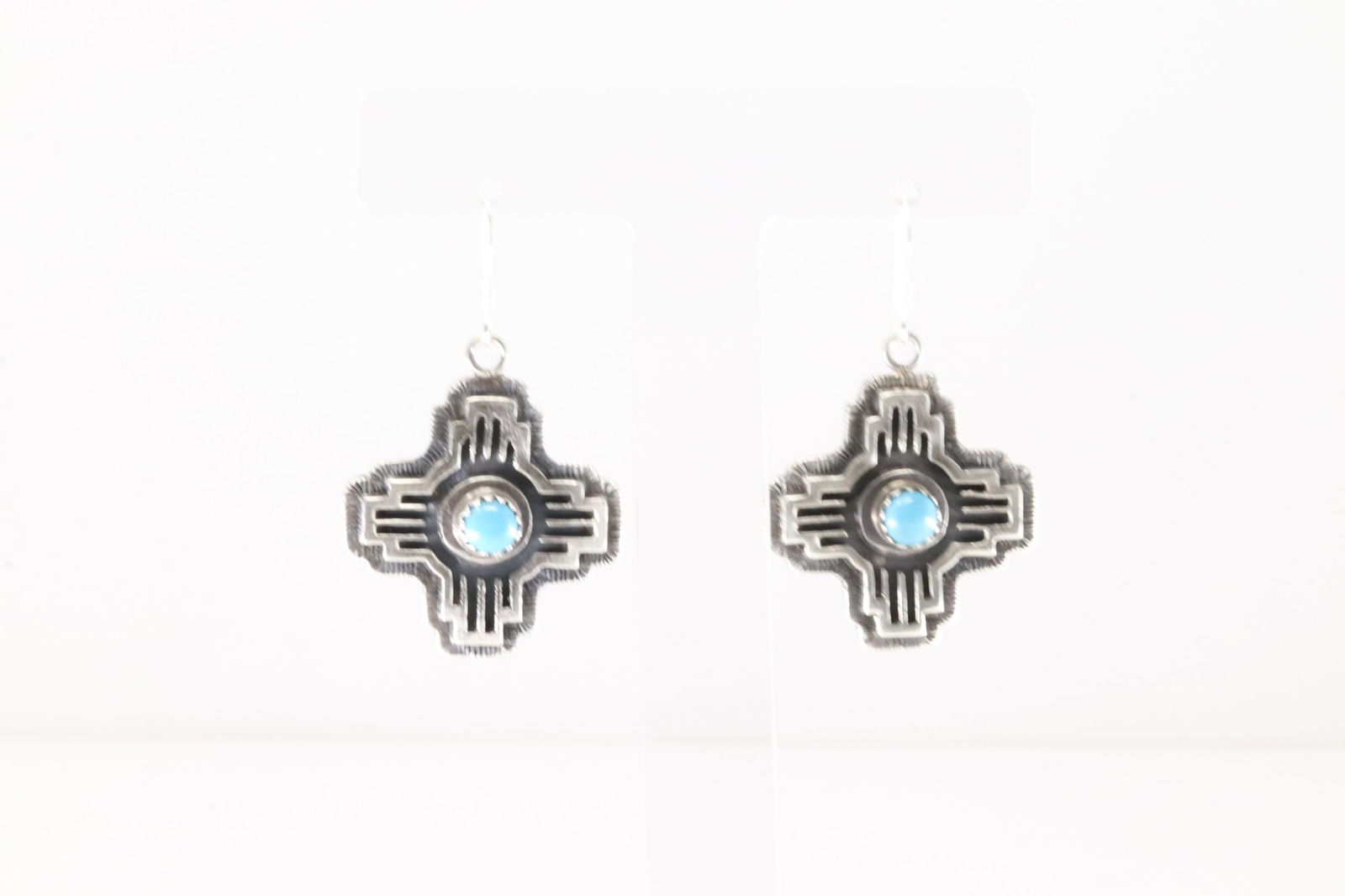 Native America Navajo Sterling Silver Turquoise Cross Dangling Earring's By Kenny Lonjose. (1 of 4)