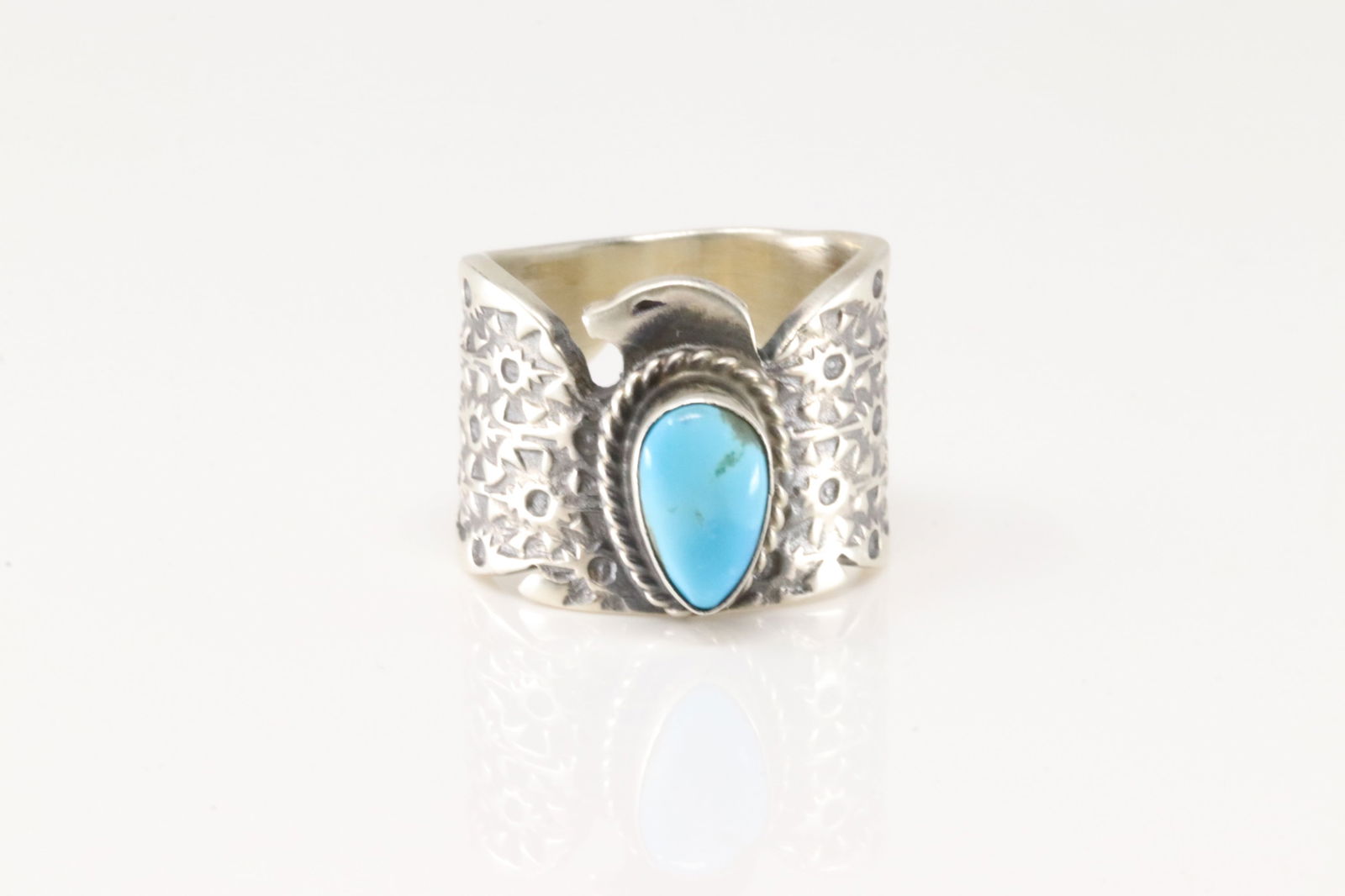 Native America Navajo Sterling Silver Turquoise Eagle Ring By F. (1 of 4)