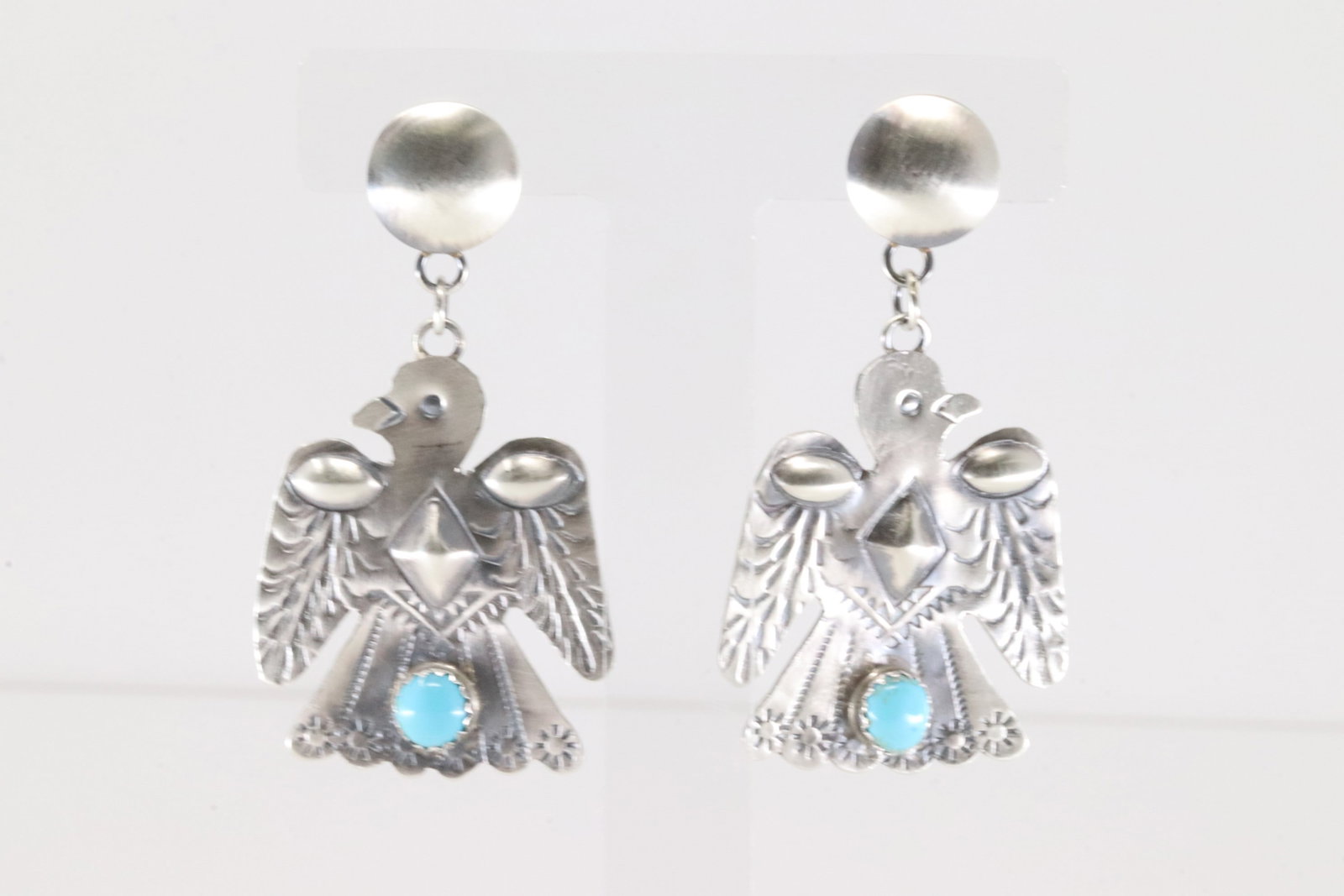 Native America Navajo Sterling Silver Turquoise Thunderbird Post / Dangling Earring's By Tim Yazzie: Native America Navajo Sterling Silver Turquoise Thunderbird Post / Dangling Earring's By Tim Yazzie & Gabrielle Yazzie.