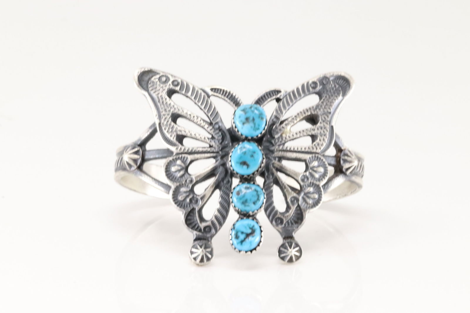 Native America Navajo Sterling Silver Kingman Turquoise Butterfly Bracelet Cuff By Eva Linberg (1 of 4)
