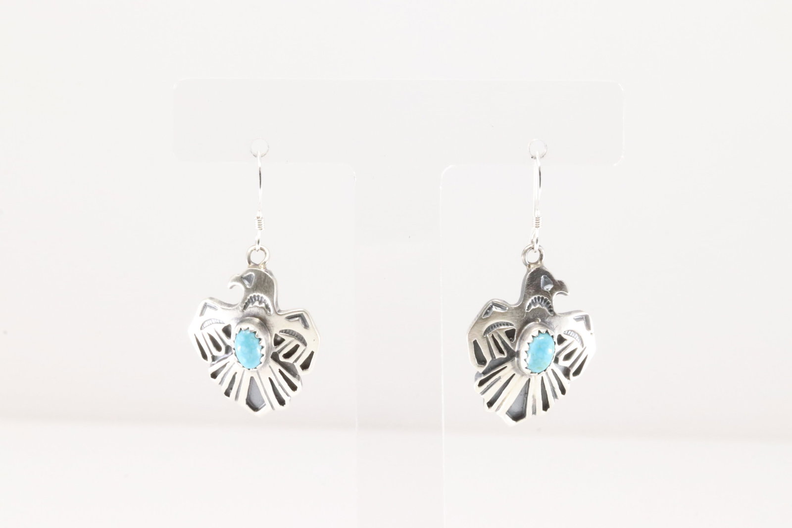 Native America Navajo Sterling Silver Turquoise Thunderbird Dangling Earring's By Paige Gordon.: This is a Native America Navajo Sterling Silver Turquoise Thunderbird Dangling Earring's By Paige Gordon.